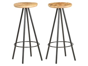 Lot de 2 tabouret de bar, chaise de bar bois de manguier brut