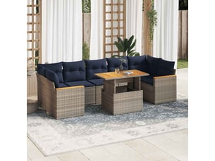 Salon de jardin 8 pièces avec coussins gris résine tressée