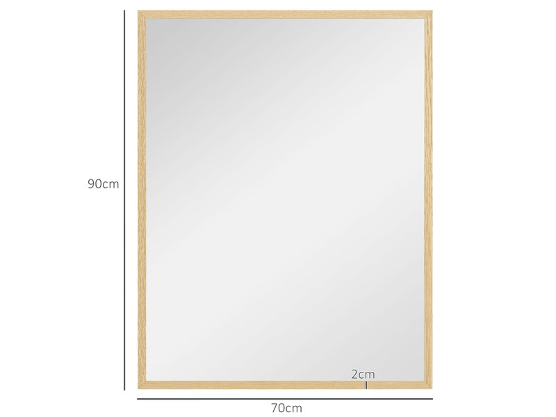  Miroir mural rectangulaire 90 x 70 cm, cadre en bois, idéal pour la salle de bain, naturel, salon ou chambre  - Conforama C