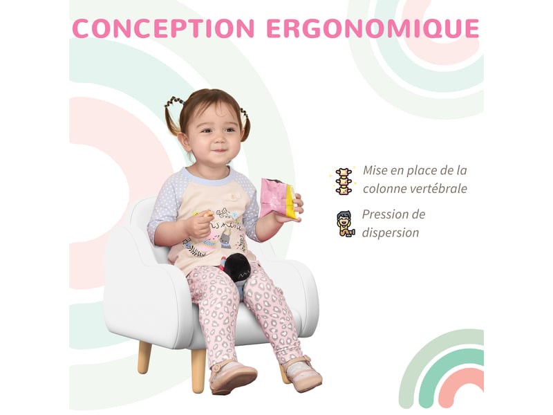  Fauteuil pour enfant design scandinave nuage grand confort avec piètement inclinés et tissu blanc 46 x 51 x 55 cm  - Conforama R