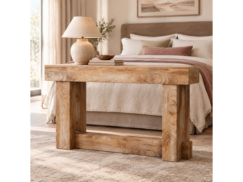 Console d’entrée à 2 niveaux 160 x 30 x 85 cm en bois, marron chêne clair  - Conforama B