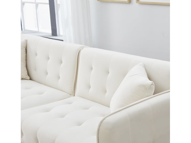  Canapé convertible 2 places velours blanc ancien, dos réglable 3 positions, structure bois et métal doré, design contemporain salon  - Conforama W