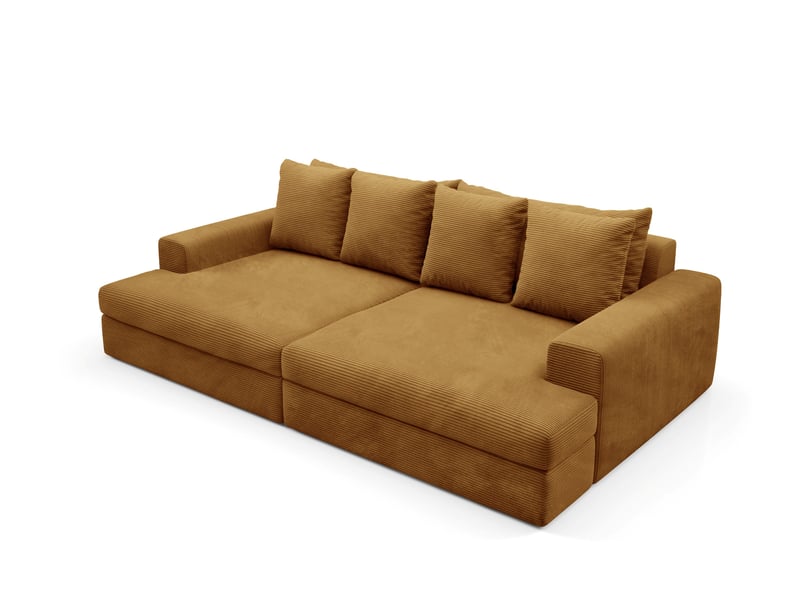 Canapé droit 4 places confort assise profonde en velours côtelé caldo jaune moutarde - Conforama C