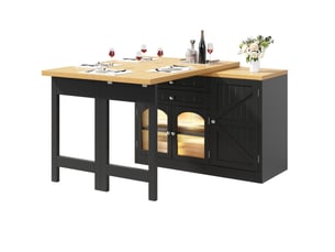 Îlot de cuisine extensible 120 à 194 cm noir avec plateau pivotant et rangements
