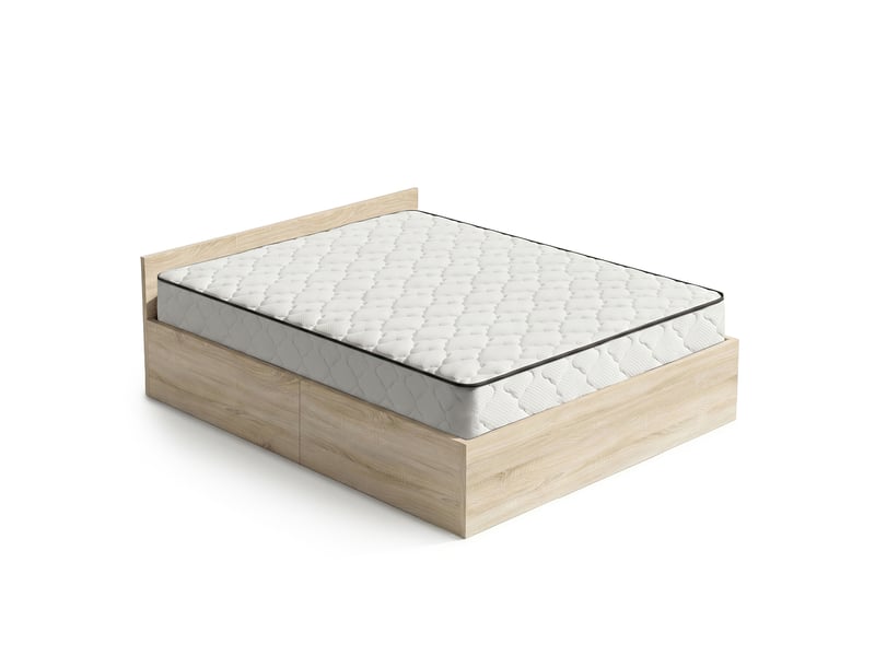  Lit coffre 160x200 cm sommier relevable en métal et matelas à ressorts chêne sonoma  - Conforama B