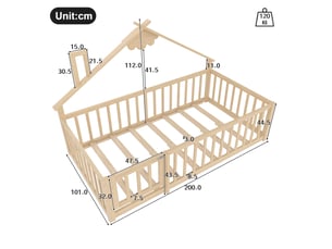 Lit cabane 90x190 cm <strong></strong>  <strong></strong> coloris naturel