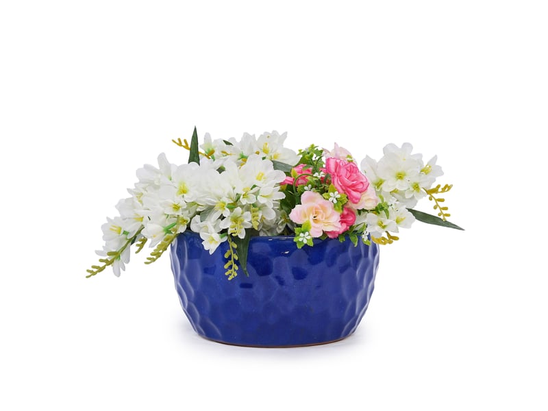  Lot de 3 pots de fleurs en céramique ø 38,130,525,4 cm – bleu antique – drainage intérieurextérieur  - Conforama A