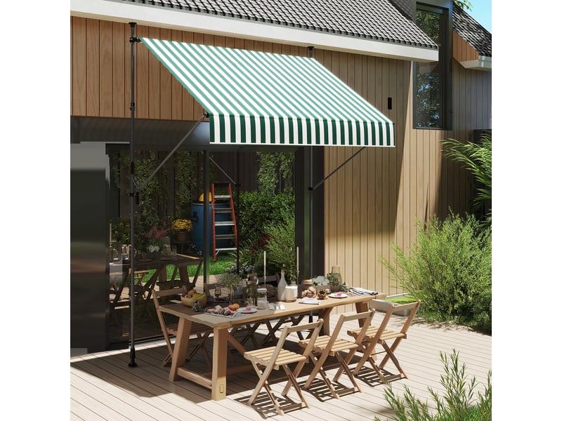  Store vénitien 2 x 1,2 m avec supports réglables et manivelle, en aluminium, métal et polyester, vert et blanc  - Conforama D