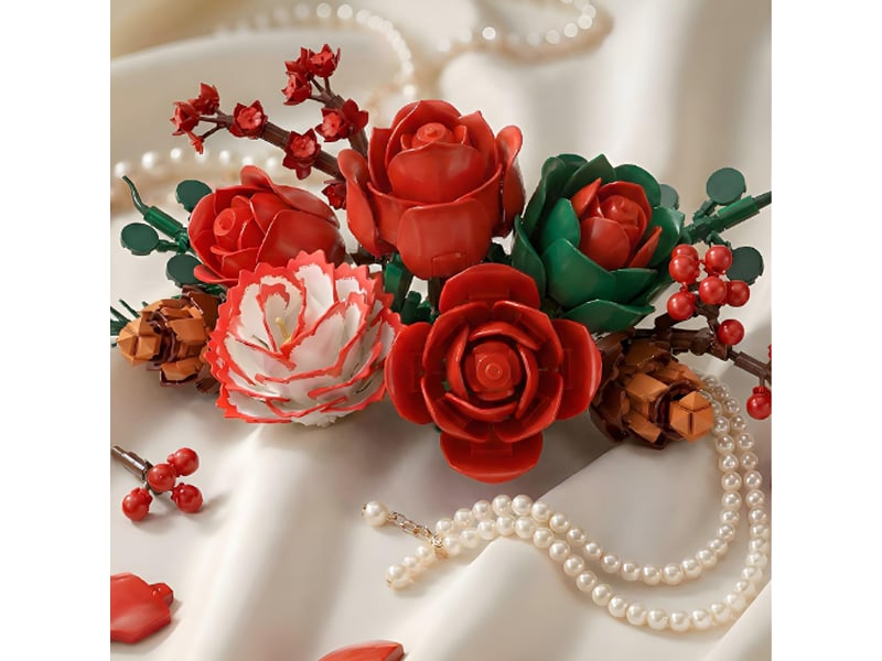  Set de construction bouquet de roses de noël – kit de fleurs artificielles pour adultes  - Conforama D