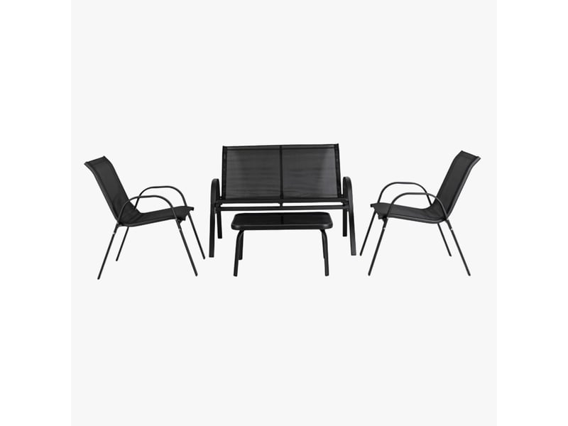  Ensemble de mobilier de jardin 4 places avec table en verre noir  - Conforama D