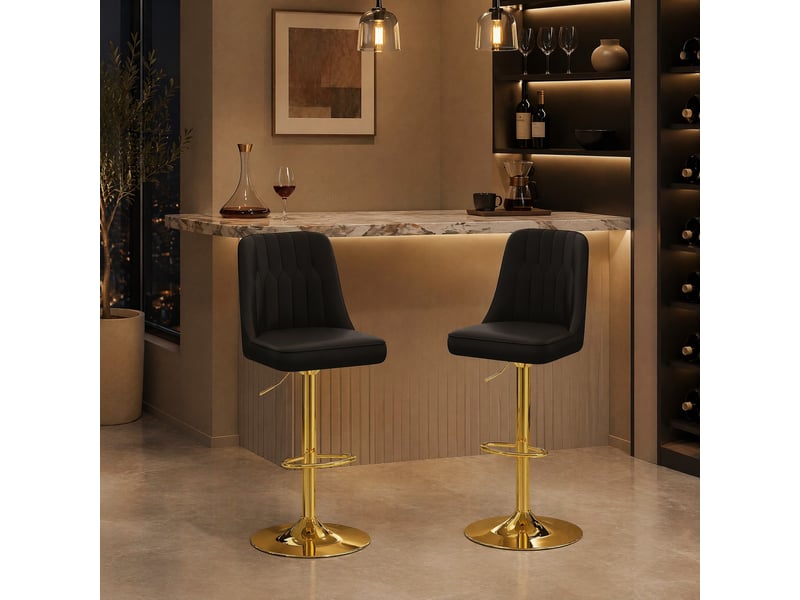 Lot de 2 tabourets de bar réglables,42x40 cm,similicuir et métal doré,noir - Conforama B