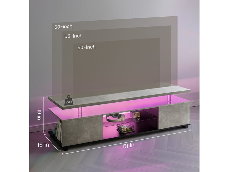  Meuble tv modenvie 130 x 40 x 48 cm led multicolore rangement gris et noir  - Conforama C