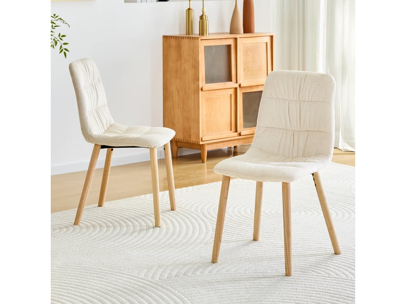  Lot de 2 - chaise de salle à manger - 42 x 48 x 88 cm-blanc - en tissu avec dossier plissé et pieds en bois massif d'eucalyptus  - Conforama C