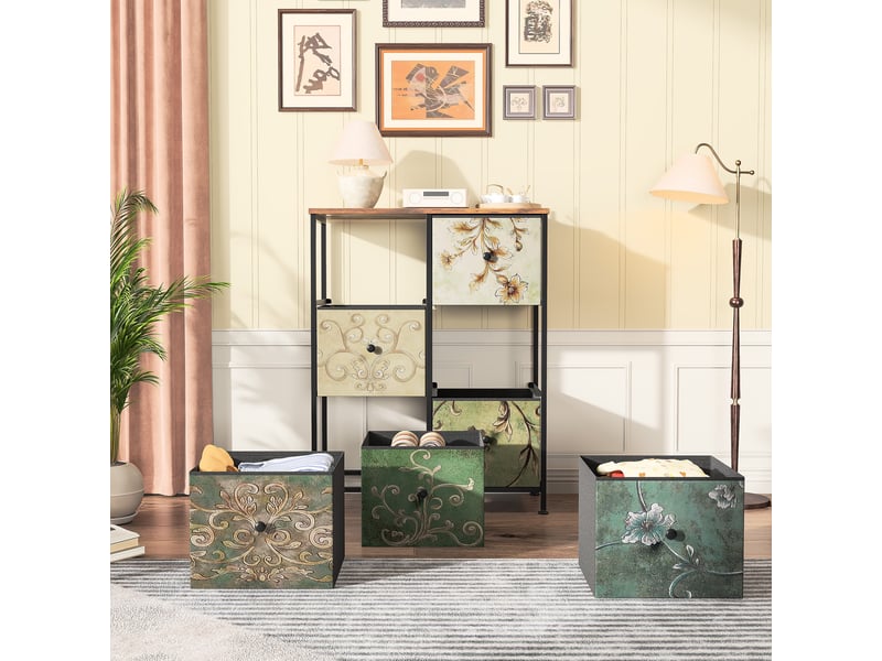  Commode de rangement, 67.5x30x86.5cm, 6 tiroirs en tissu, cadre en métal et plateau en bois, style rétro, multicolore  - Conforama D