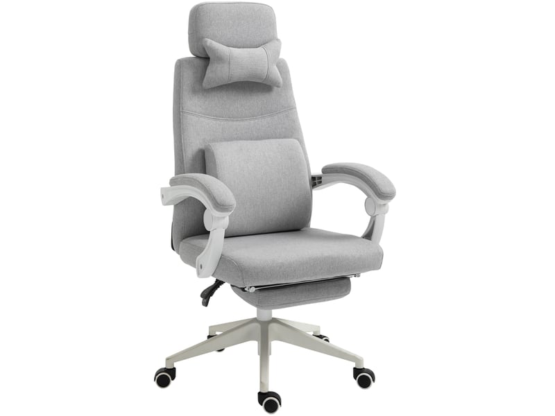  Chaise de bureau ergonomique, chaise de bureau à roulettes, coussin lombaire, appui-tête et repose-pieds amovibles, grise 62 x 68 x 117-127 cm  - Conforama B