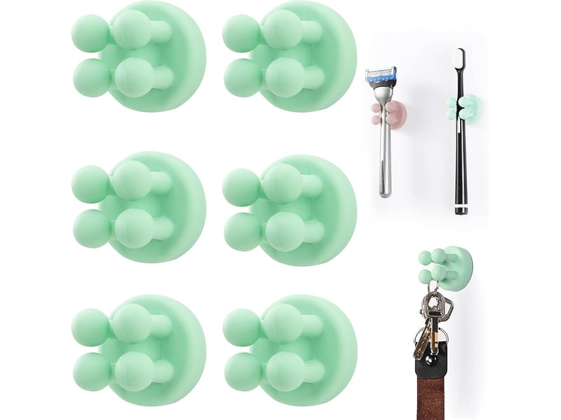  Lot de 6 supports brosse à dents en silicone - organisateur mural auto-adhésif étanche pour salle de bain, cuisine et bureau, vert  - Conforama A