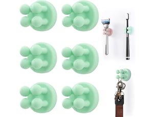 Lot de 6 supports brosse à dents en silicone - organisateur mural auto-adhésif étanche pour salle de bain, cuisine et bureau, vert