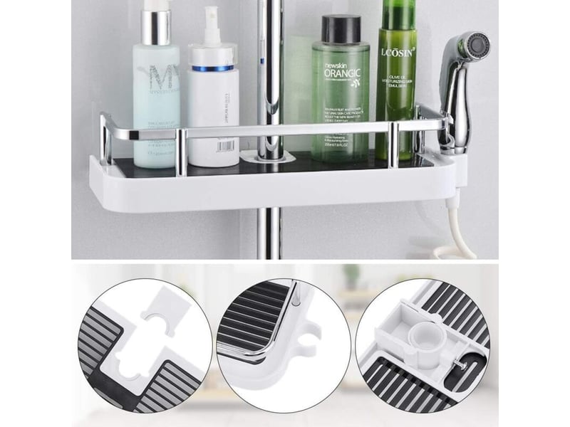  Étagère douche rail 22-25mm réglable sans perçage, organiseur sdb avec 2 crochets  - Conforama C