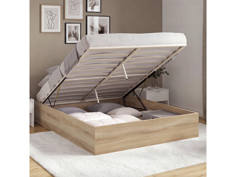  Lit coffre double sandside avec sommier 160 x 200 cm hêtre  - Conforama B