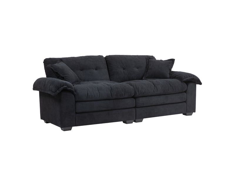  Canapé 214x89x93 cm, assise profonde et double coussin, structure en bois, chenille noire, pour petit espace  - Conforama A