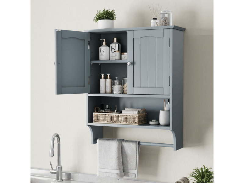  Armoire de salle de bain murale à 2 portes avec étagères réglables et porte-serviettes, en mdf, 56,8 × 19 × 70 cm  - Conforama D