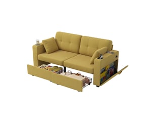 Canapé droit fixe STILVORA  2 places Tissu jaune avec coffre de rangement