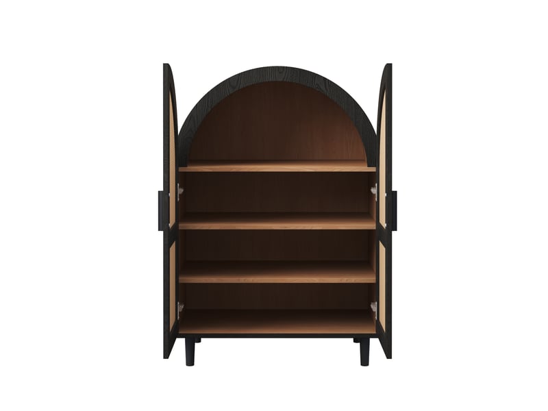  Buffet meuble à chaussures en rotin avec portes ajourées, design arrondi élégant et 3 étagères, rangement moderne  - Conforama D