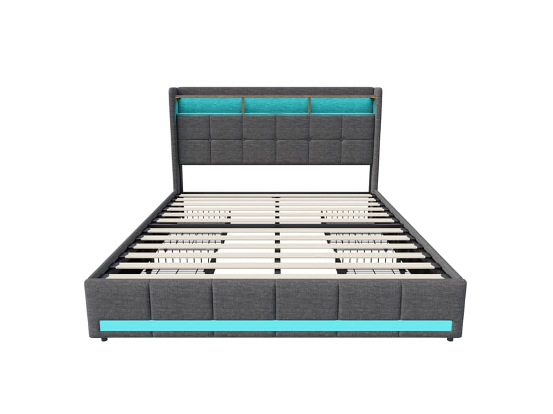 Lit avec rangement 160x200 cm coloris gris  - Conforama A