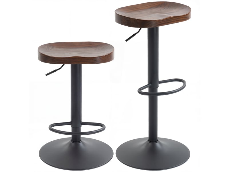  Tabourets de bar lot de 2 réglables pivotants chaises de cuisine avec siège en bois d'orme marron foncé  - Conforama A