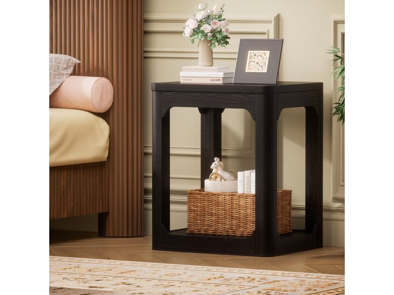  Tables d’appoint lot de 2 avec étagère à 2 niveaux pour salon, chambre et bureau en mdf noir  - Conforama C