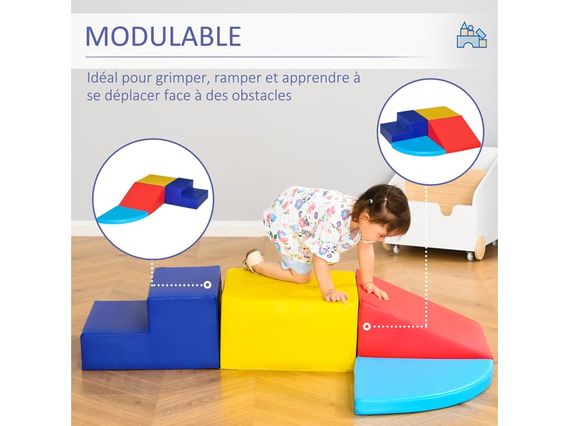 4 blocs de construction xl - modules de motricité - jouets éducatifs - parcours motricité enfant mousse epe polyuréthane, bleu, jaune, rouge  - Conforama R