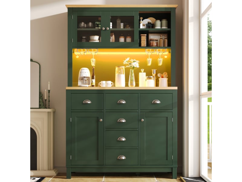  Buffet avec led, tiroirs et rangements, vert, 104x40x180 cm  - Conforama B