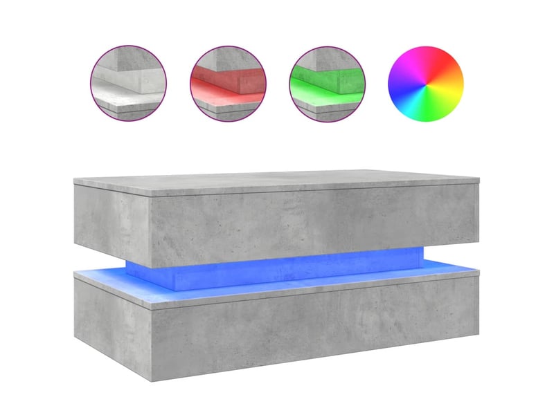 Table basse - table de salon - table à thé avec lumières led gris béton 90x50x40 cm - Conforama A
