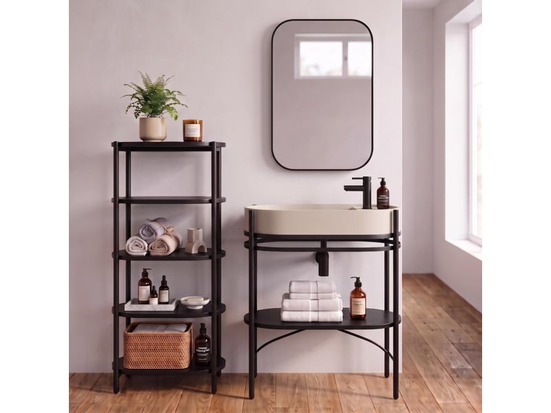 Meuble simple vasque sur pieds lucia 80cm en métal noir et vasque béton MTC 3458 - Conforama E