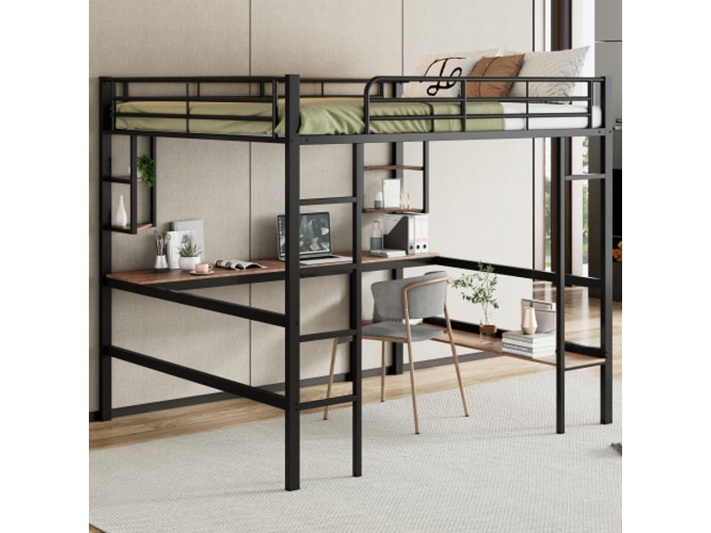  Lit mezzanine 140x200 cm coloris noir métal lit enfant noir - Conforama D