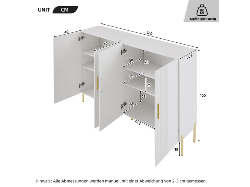 Buffet et enfilade avec 4 portes et 4 étagères réglables en panneau de particules pour salle à manger 160×35×100 cm - Conforama D
