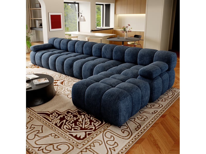  Canapé d’angle en l 5 places 400x200 cm – bleu – chenille douce, mousse, sans montage, confortable  - Conforama B