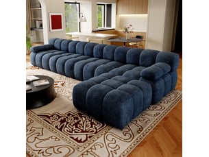 Canapé d’angle en l 5 places 400x200 cm – bleu – chenille douce, mousse, sans montage, confortable
