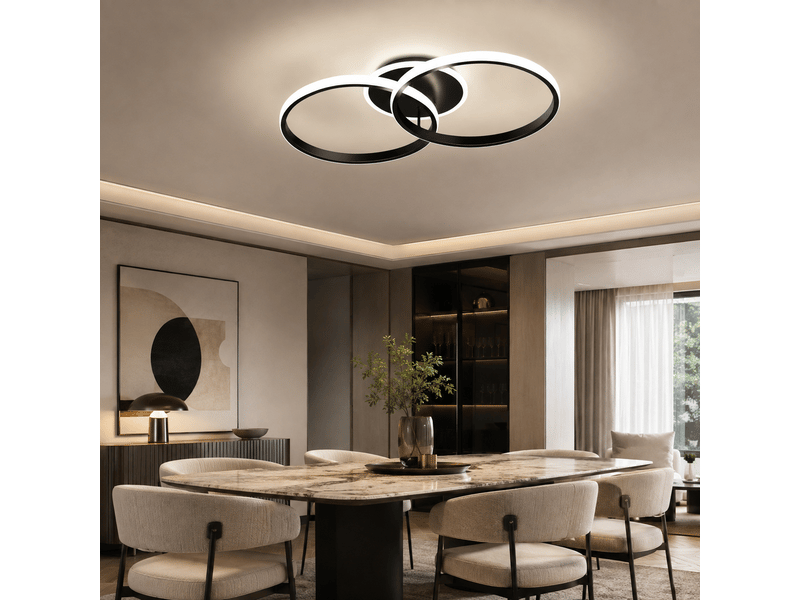  Plafonnier led 50x30 cm double anneau, luminaire de plafond 36 w 4320 lm avec 3 températures de couleur et fonction mémoire, design moderne, noir Seren Glow - Conforama E