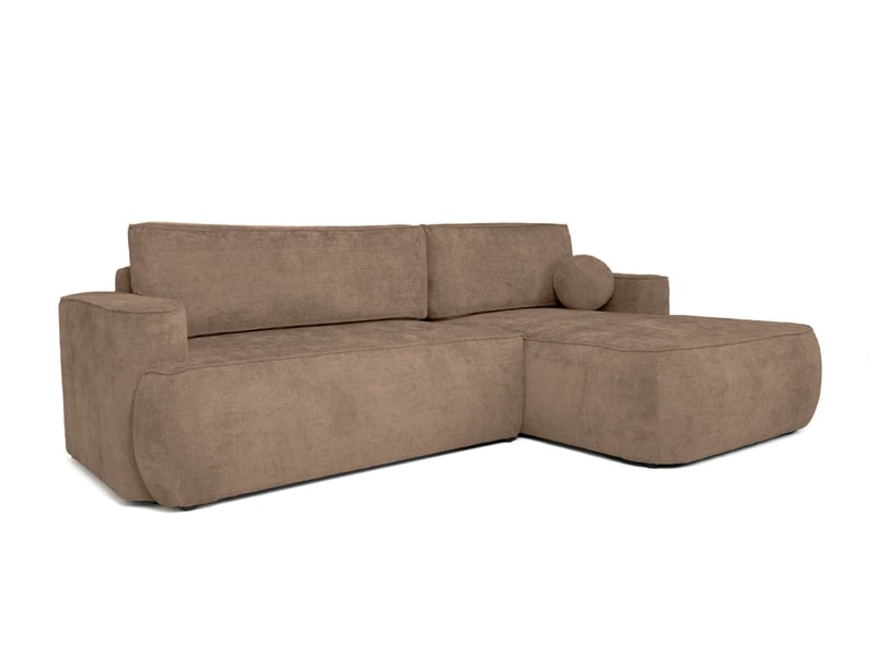  Canapé d'angle droit cassis avec coffre de rangement en tissu chenille - marron glacé CASSIS - Conforama E