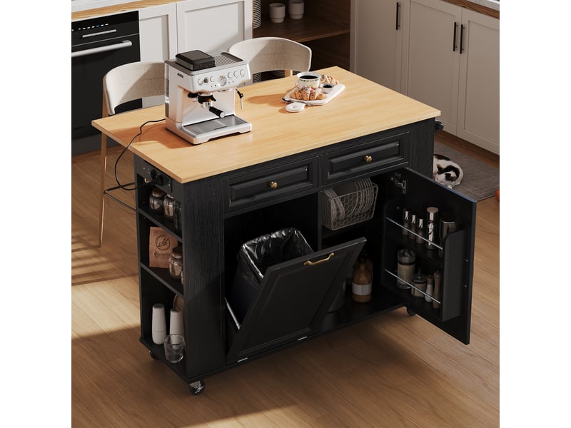 Îlot de cuisine mobile extensible 120x40-70x92 cm mdf noir et naturel  - Conforama D