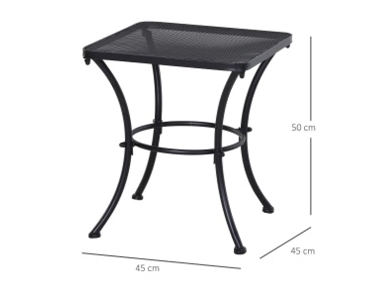  Table basse de jardin en métal avec plateau mesh et pieds arrondis pour terrasse et balcon, 45 × 45 × 50 cm  - Conforama C