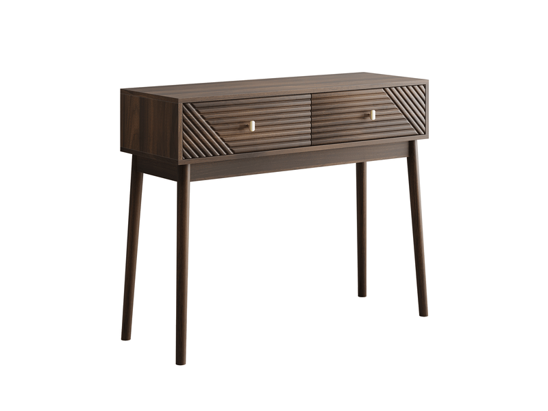  Bureau console 100x35x80 cm avec 2 tiroirs en mdf couleur marron, design simple, qualité et rangement optimisé  - Conforama A