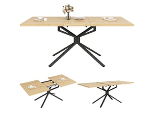 Table extensible effet chêne clair avec pied étoile, 120 à 160 cm