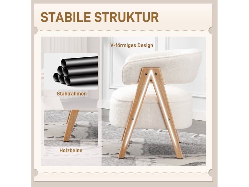  Fauteuil rembourré avec dossier incurvé et assise épaisse, pieds en bois et structure en métal, en polyester blanc  - Conforama E