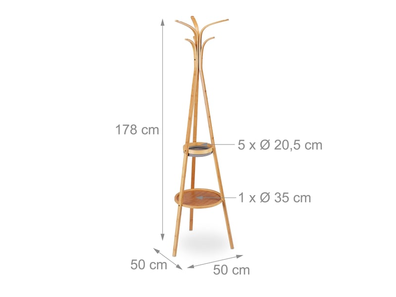  Portemanteau en forme d'arbre moderne 180 x 60 x 30 cm avec 6 crochets et rangements décoratifs en bambou naturel 13_0005627  - Conforama B