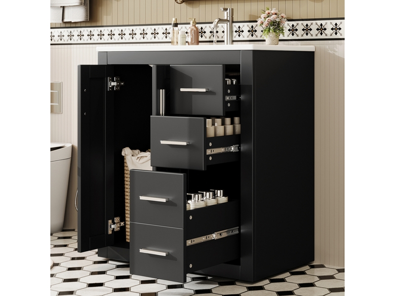  Meuble vasque 76 x 46,5 x 85,5 cm – noir – rangement double avec vasque intégrée – style moderne  - Conforama D