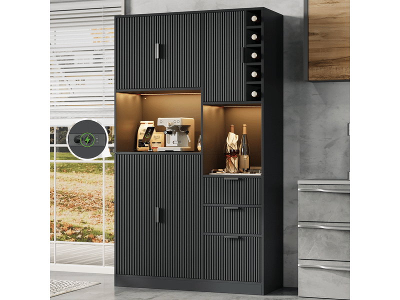  Meuble de rangement 180 x 105 x 40 cm meuble haut meuble à vin étagères réglables 3 tiroirs casier à bouteilles éclairage led à couleurs changeantes prises intégrées  - Conforama E