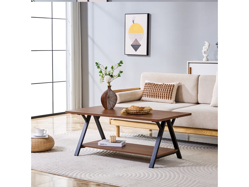  Table basse industrielle rectangulaire 110cm noyer et métal noir – design moderne et double rangement  - Conforama E