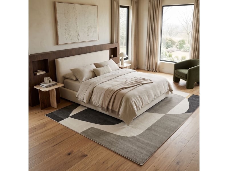  Tapis moderne à motif abstrait gris noir et écru 160x230  - Conforama E